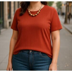 ALLISON DALEY II Ribbed Crew Neck Top – Dark Pumpkin – Plus Size 2X (20W / 22W)